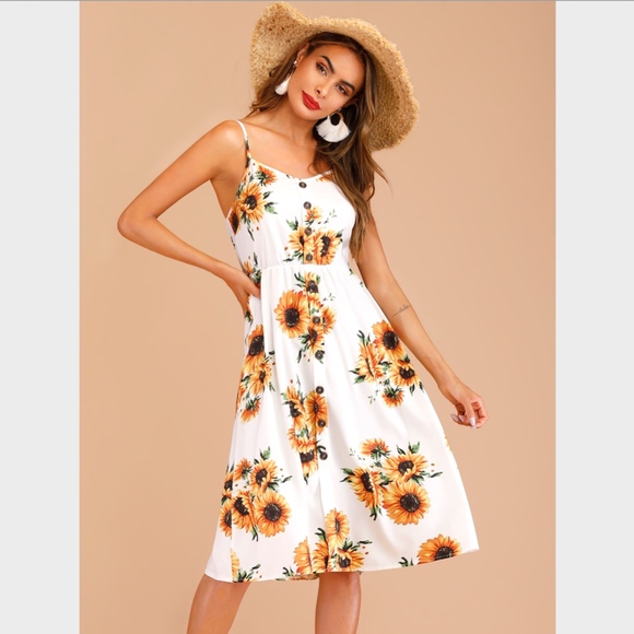 Button Detail Sunflower Cami Midi Dress - Picture 2 of 8